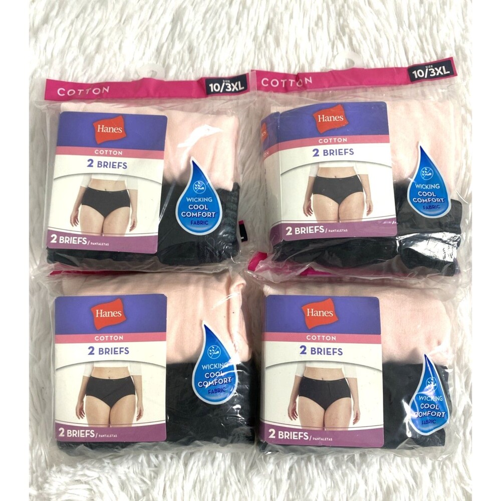 8 Hanes Briefs Panties Plus Size 3XL 4 Packs Pink Black Cool Comfort 100% Cotton